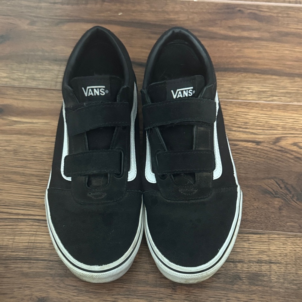 Vans Classic Black and White Velcro Shoes Youth